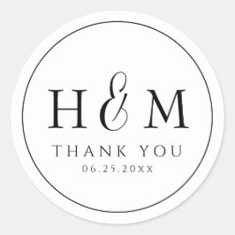Pegatina Redonda Boda Monogramada con Tipografía Simple y Elegante