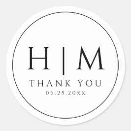 Pegatina Redonda Boda Monogramada con Tipografía Simple y Elegante