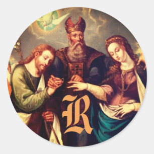 Pegatina Redonda Boda Monogramada de María y José