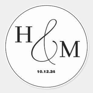 Pegatina Redonda Boda Monogramada Moderna Elegante Simple