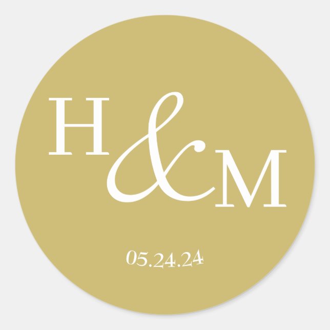Pegatina Redonda Boda Monogramada Simple Elegante Moderna (Anverso)