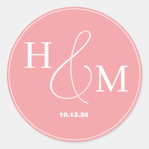 Pegatina Redonda Boda Monogramada Simple Elegante Moderna