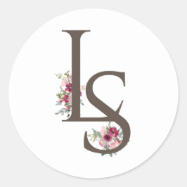 Pegatina Redonda Boda Monogramado de Borgoña Classic