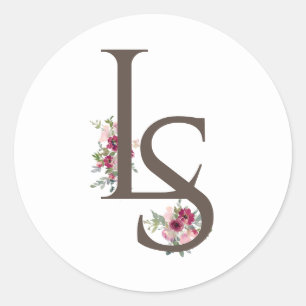 Pegatina Redonda Boda Monogramado de Borgoña Classic