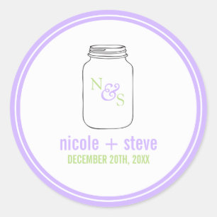Pegatina Redonda Boda Monogramado de Lavender y Green Mason Jar