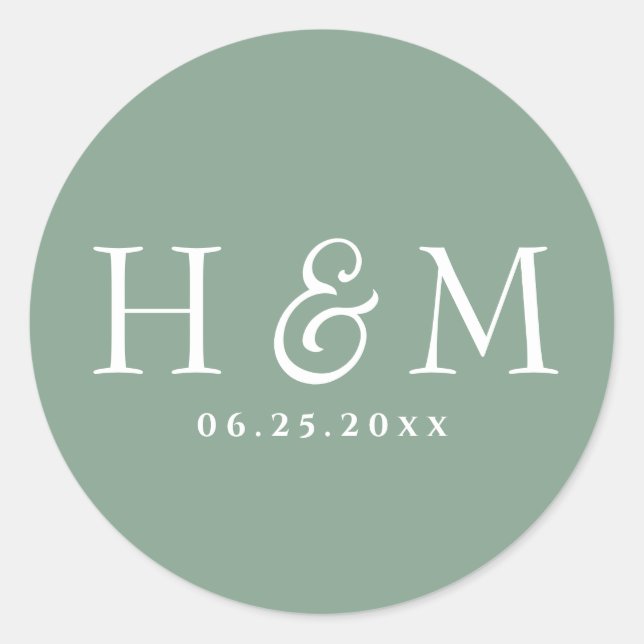 Pegatina Redonda Boda monogramado de tipografía simple y elegante (Anverso)