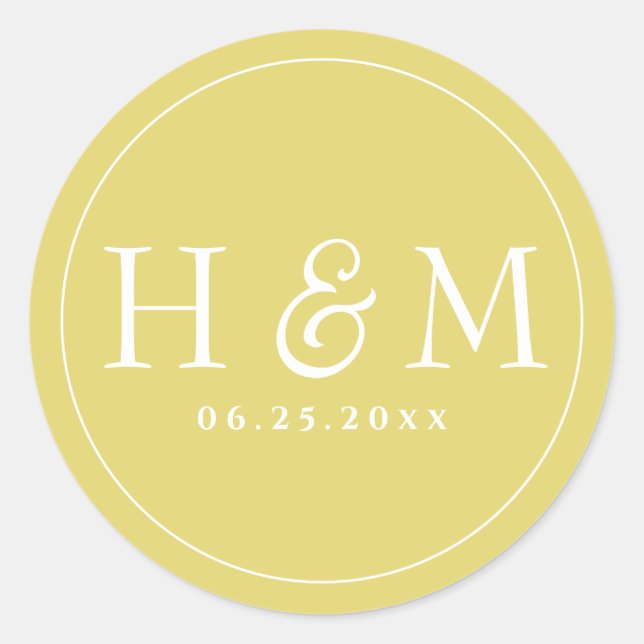 Pegatina Redonda Boda monogramado de tipografía simple y elegante (Anverso)