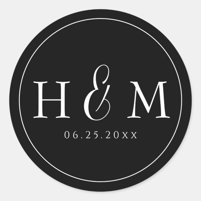 Pegatina Redonda Boda monogramado de tipografía simple y elegante (Anverso)