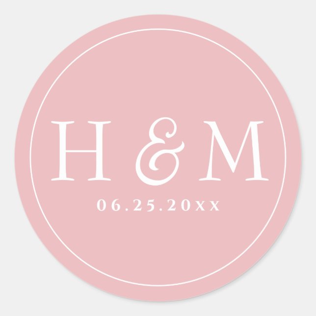 Pegatina Redonda Boda monogramado de tipografía simple y elegante (Anverso)