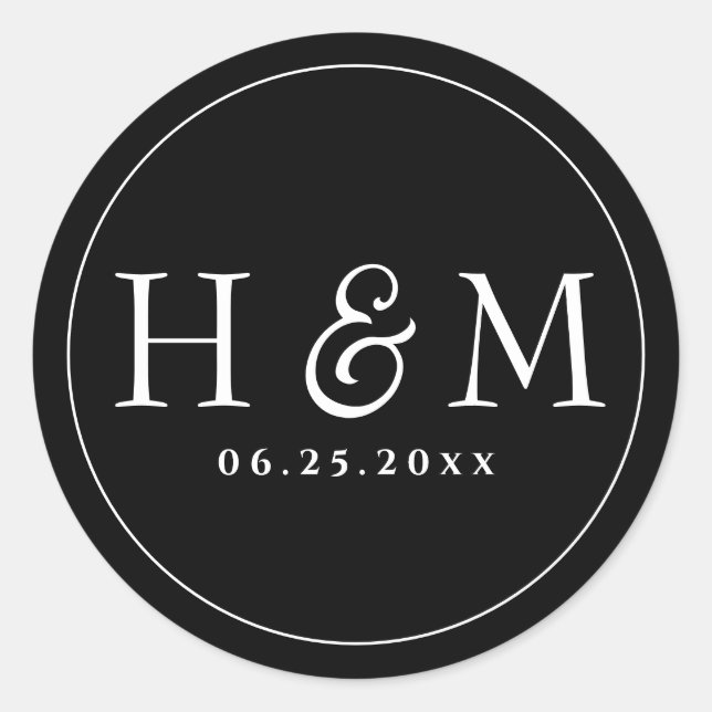 Pegatina Redonda Boda monogramado de tipografía simple y elegante (Anverso)