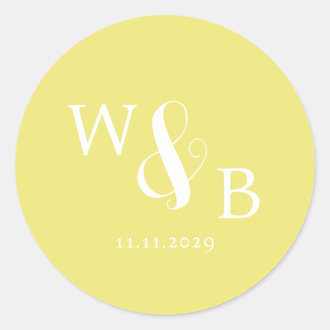 Pegatina Redonda Boda monogramado moderno y elegante (Anverso)