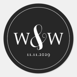 Pegatina Redonda Boda monogramado moderno y elegante