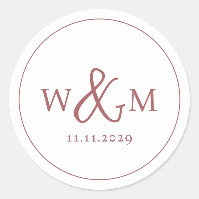 Pegatina Redonda Boda monogramado moderno y elegante (Anverso)