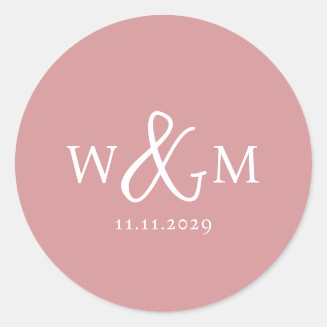 Pegatina Redonda Boda monogramado moderno y elegante (Anverso)