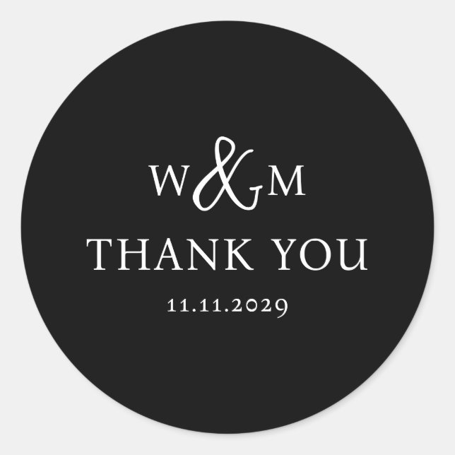 Pegatina Redonda Boda monogramado moderno y elegante (Anverso)