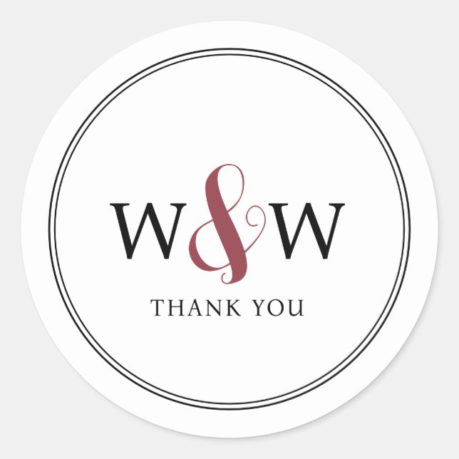 Pegatina Redonda Boda monogramado moderno y elegante (Anverso)