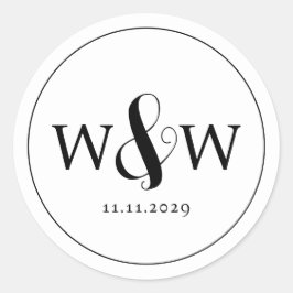 Pegatina Redonda Boda monogramado moderno y elegante