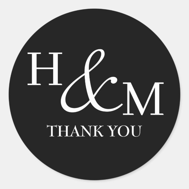 Pegatina Redonda Boda monogramado moderno y elegante (Anverso)