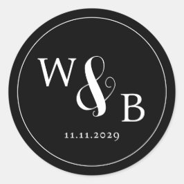 Pegatina Redonda Boda monogramado moderno y elegante