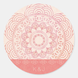 Pegatina Redonda Boda Monogramas Boho Moda Mandala Diseño