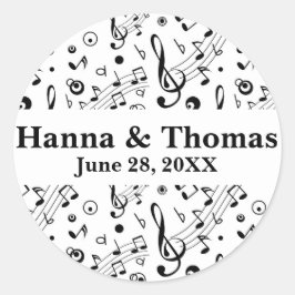 Pegatina Redonda Boda musical de Music Notes