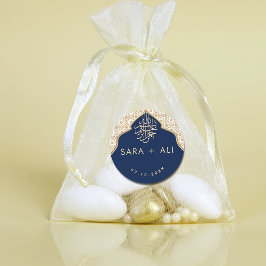 Pegatina Redonda boda musulmana oriental azul