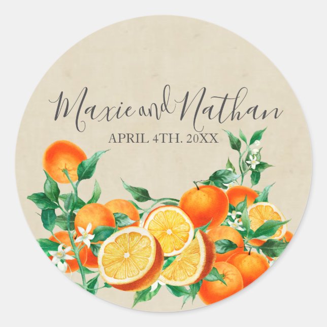 Pegatina Redonda Boda naranja Blossom (Anverso)