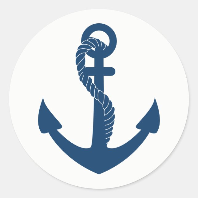 Pegatina Redonda Boda náutica de la Marina de Ancla Azul marinera (Anverso)