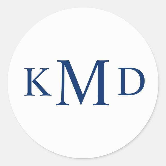 Pegatina Redonda Boda NAVY AZUL Monograma Blanco Novia Groom (Anverso)