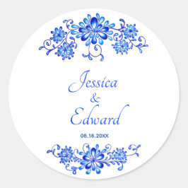 Pegatina Redonda Boda Navy Blue Floral Garland