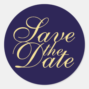 Pegatina Redonda Boda Navy Blue y Gold Elegant Save the Date