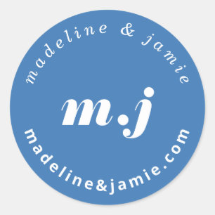 Pegatina Redonda Boda negrita mínima Fecha Guardar la fecha azul