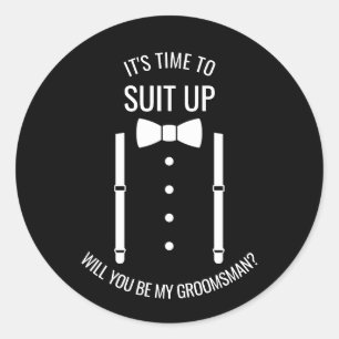 Pegatina Redonda Boda negro Bow Tie Groomsman Propuesta