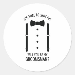 Pegatina Redonda Boda negro Bow Tie Groomsman Propuesta