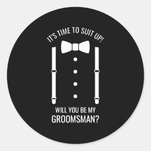 Pegatina Redonda Boda negro Bow Tie Groomsman Propuesta