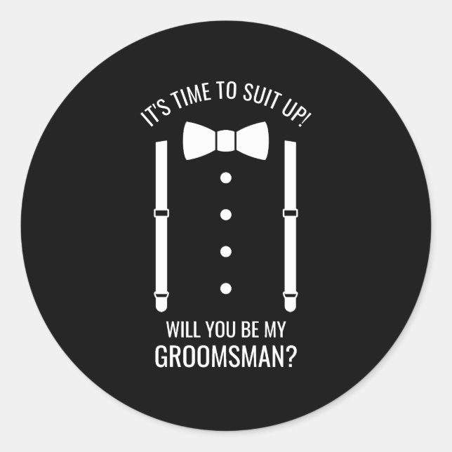 Pegatina Redonda Boda negro Bow Tie Groomsman Propuesta (Anverso)