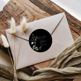 Pegatina Redonda Boda negro de Floral de bosque salvaje