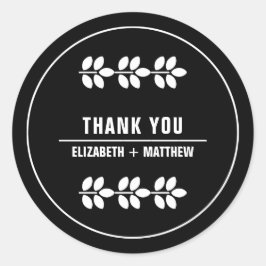 Pegatina Redonda Boda negro de las ramas blancas gracias