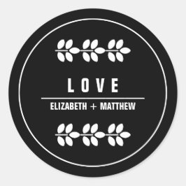 Pegatina Redonda Boda negro de ramas blancas