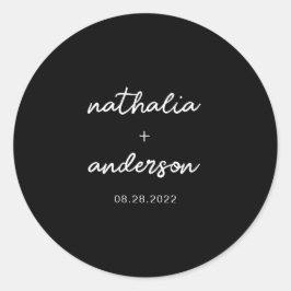 Pegatina Redonda Boda negro de script mínimo