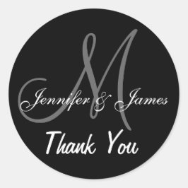 Pegatina Redonda Boda Negro Gracias Nombres De Monograma