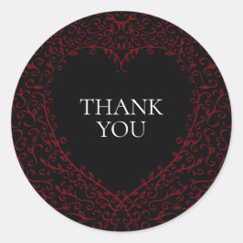 Pegatina Redonda Boda negro rojo Corazón gótico Hermoso elegante