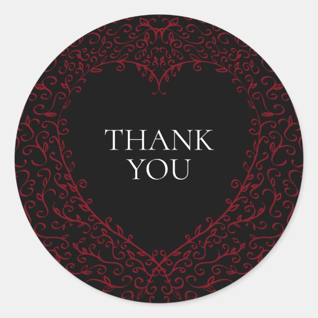 Pegatina Redonda Boda negro rojo Corazón gótico Hermoso elegante (Anverso)