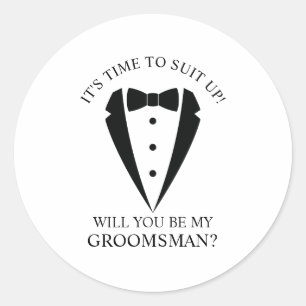 Pegatina Redonda Boda negro Tuxedo Suit Groomsman Propuesta