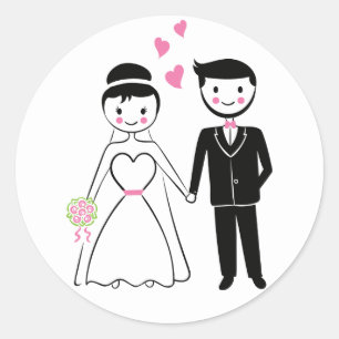 Pegatina Redonda Boda Novia Rosa y Personalizado Groom recién casad