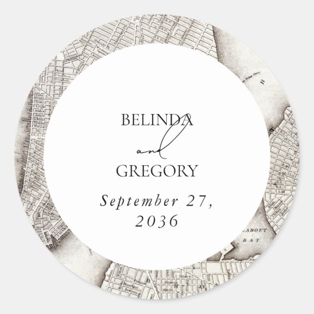 Pegatina Redonda Boda NYC de destino de Nueva York (Anverso)