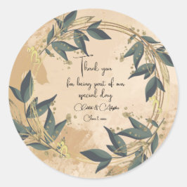 Pegatina Redonda Boda Olive Wreath Personalizado