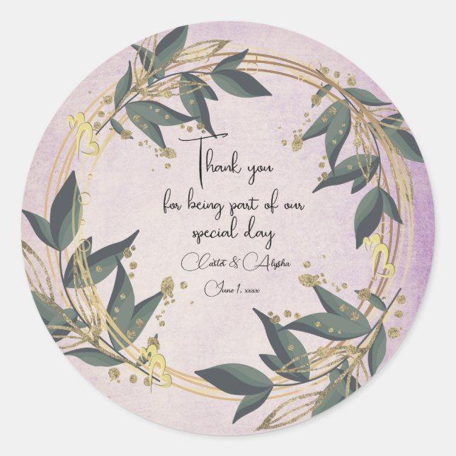 Pegatina Redonda Boda Olive Wreath Personalizado (Anverso)
