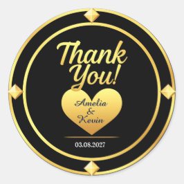 Pegatina Redonda 💛 Boda Oro Negro Gracias 🌹