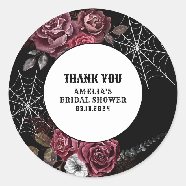 Pegatina Redonda Boda oscura y gótica con flores negras  (Anverso)